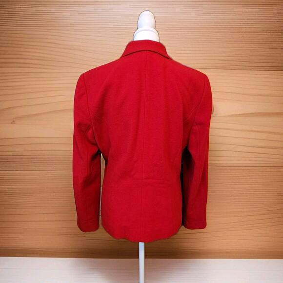80s Harve' Bernard Red Wool Power Blazer Jacket Shoulder Pads Pockets Women's 10 - Picture 8 of 12